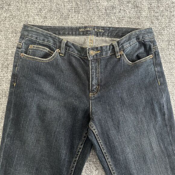 Michael Kors Jeans Women 10 Blue Bootcut Dark Embroidered Y2K Designer Logo - Picture 3 of 11